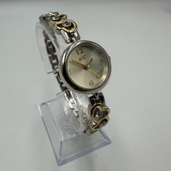 Unbranded Accessories - Heart Watch Women Silver Gold Two Tone  Rhinestone Band New Battery 7.5 Inch
